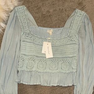Sky Blue Crochet Detail Women's Top